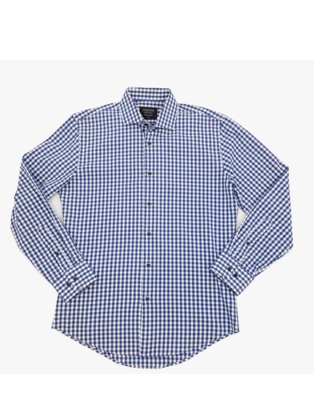 Nordstrom Men’s Shop Tech-Smart Trim Fit Blue Gingham Dress Shirt 15 32/33